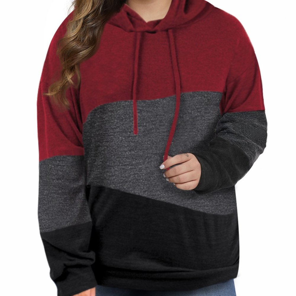 Red Lucky Break Color Block Plus Size Hoodie
